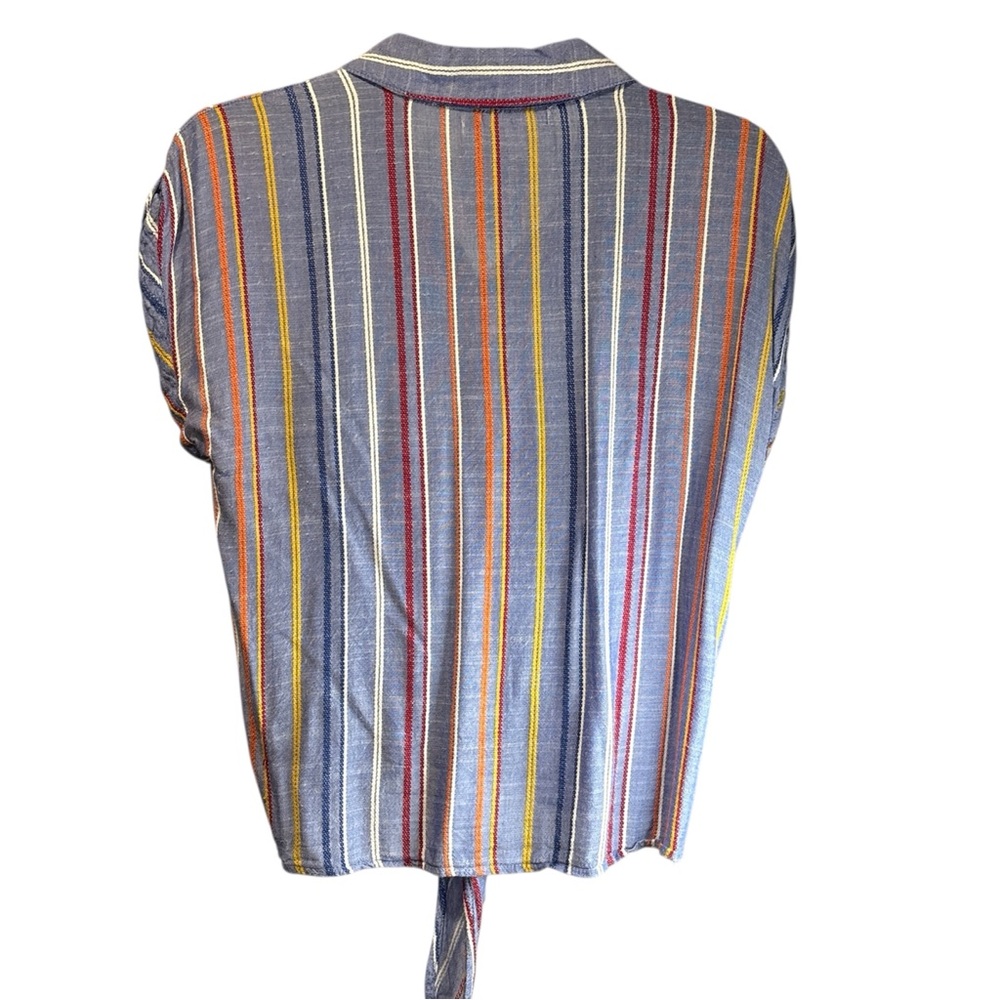 BP Nordstrom Tie Front Chambray Striped Short Sleeve Blouse - Picture 3 of 12